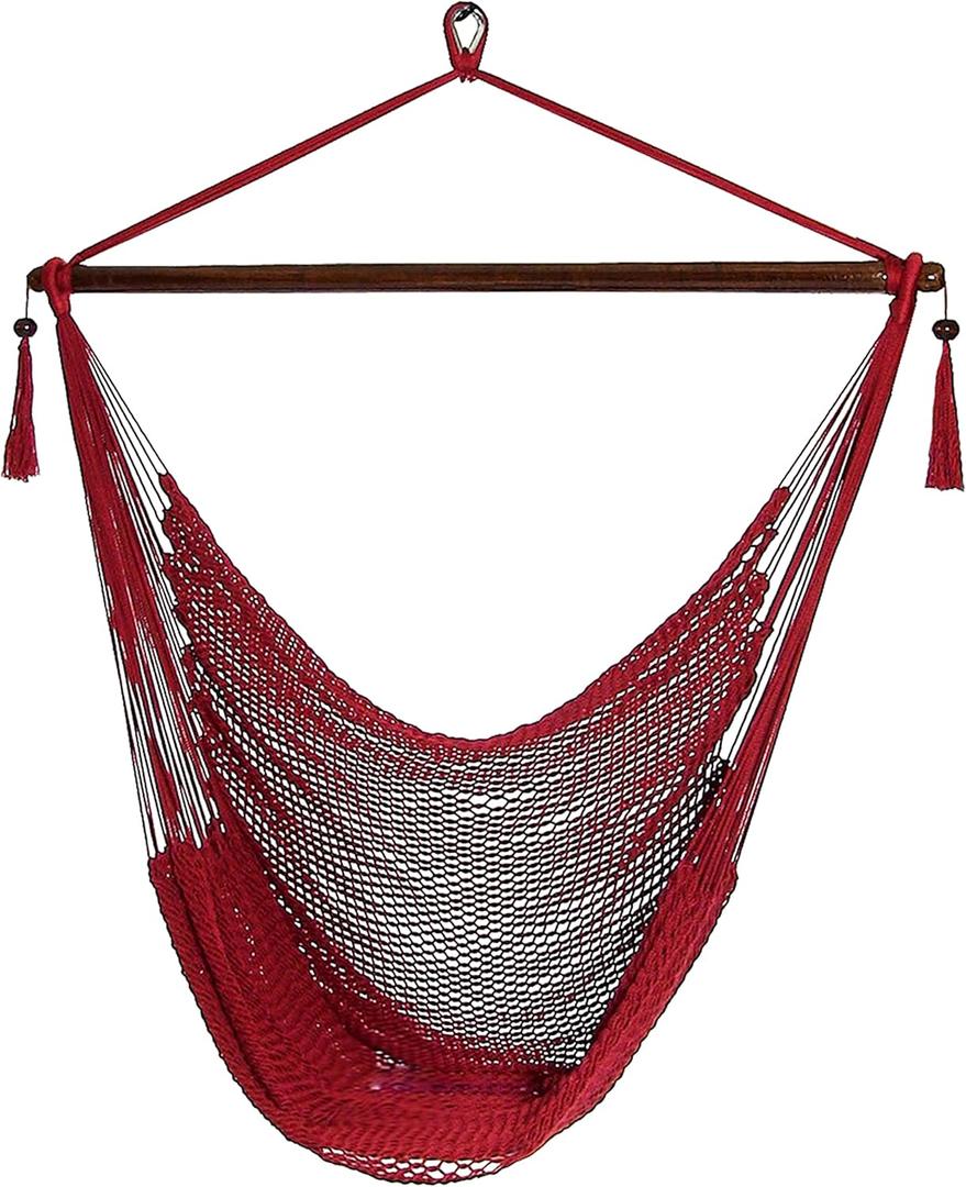 Sunnydaze Outdoor Hammock Chair Swing - Hanging Hammock Swing - Hanging Reading Chair - Soft-Spun Polyester Rope - Caribbean XL - Red