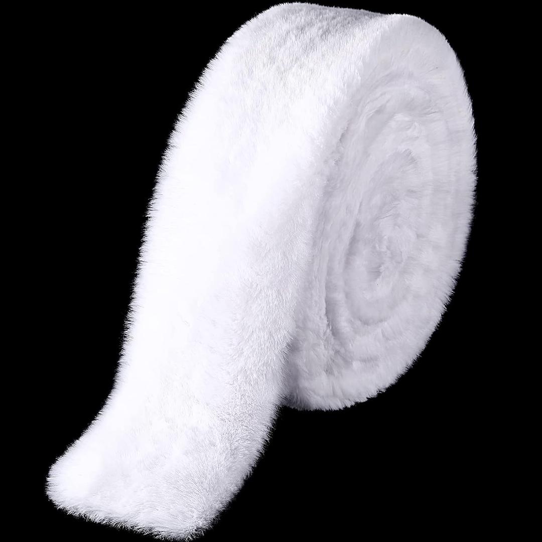 Christmas Faux Fur Ribbon Trim Winter Xmas Tree Winding Garland Artificial Furry Stripe Accessory Holiday Faux Fur Fabric Roll Garland for Xmas Party Sewing Costume Trimming (White, 3 Inch x 20 Ft)