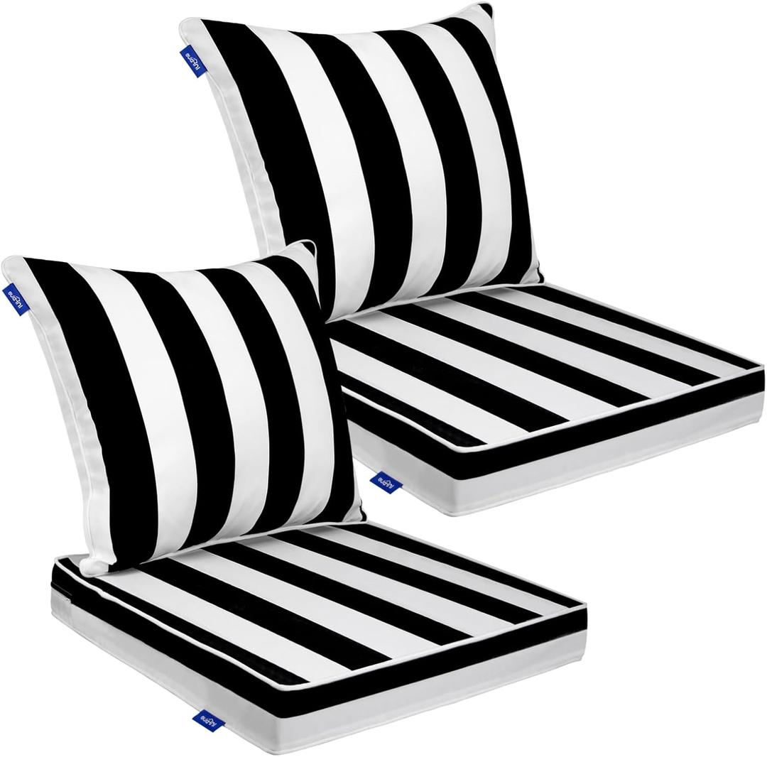 Deep Seat Cushion Set 24 x 24 inches Outdoor Patio Seat and Back Cushion Chair Cushions for Outdoor Furniture Water Repellent Set (2 Sets))