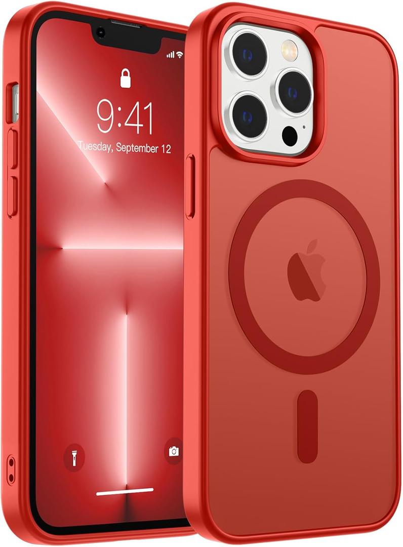 zapica Magnetic for iPhone 13 Pro Max Case, [Compatible with MagSafe] [Military Grade Drop Protection] Translucent Matte Shockproof Anti-Scratch Phone Cover, Red