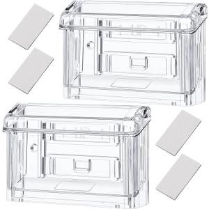 Vicenpal Outdoor Business Card Holder Clear Wall Mount Acrylic Business Card Box Included Peel and Stick for Office Store Trucks Wall Outdoor 4.25 x 1.46 x 2.87 inch(2 Pieces)