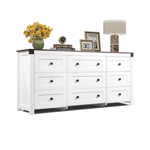 WLIVE Farmhouse Dresser for Bedroom, 63" Wide 9 Drawer Dresser Storage Organizer, Wood Chest of Drawers for Bedroom, TV Stand for 70 inch TV, for Living Room, Hallway, Ball Bearing Slide (White)