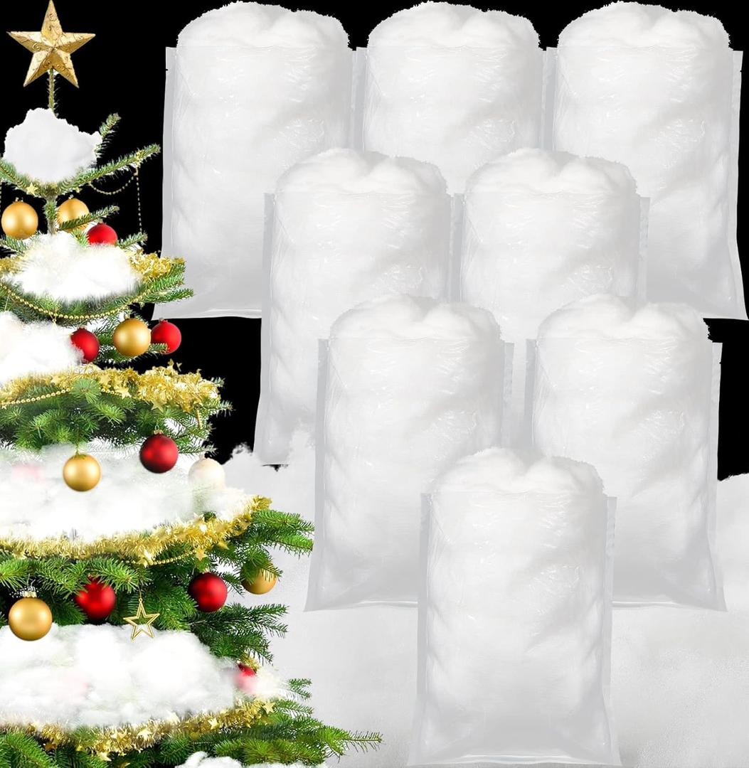 Jerify 8 Bags Christmas Fake Snow Decoration Artificial Snow Cotton Snow Fluffy Indoor Decoration Snow Blanket Scene Decor White for Christmas Tree Home Winter Party Mantle Village Ornament, 28 Ounces