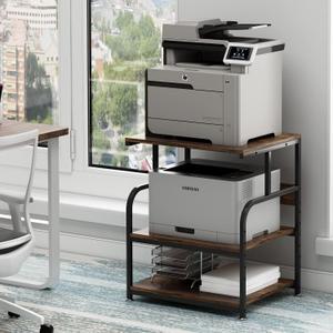 Fannova Large Printer Stand with Adjustable Storage Shelf, 3 Tier Printer Cart with Wheels for Home Office Organization, Rolling Table Stand for Heat Press Mini Fridge, Industrial Style (Rustic Brown)