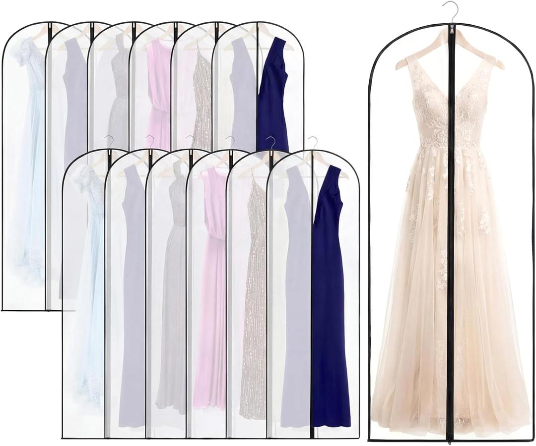 Amylove 20 Pcs 24 x 72 Inch Garment Bags Bulk Hanging Clothes Storage Covers for Closet Organization Dustproof Transparent Dress Suit Bag Set for Wedding Dresses Long Gowns Coats Seasonal Wardrobe (White Black)