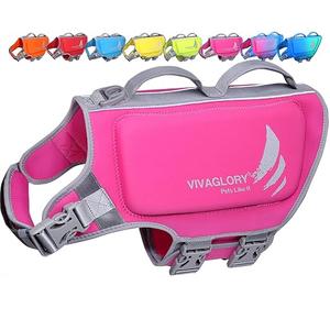 VIVAGLORY Dog Life Jacket, Skin-Friendly Neoprene Life Jackets for Pets, with Dual Rescue Handles and Superior Buoyancy, Pink, Large