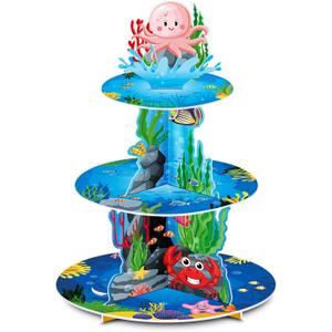 Under The Sea 3 Tier Ocean Cupcake Stand - First Birthday Decorations for Boy - Shark & Mermaid Party Supplies