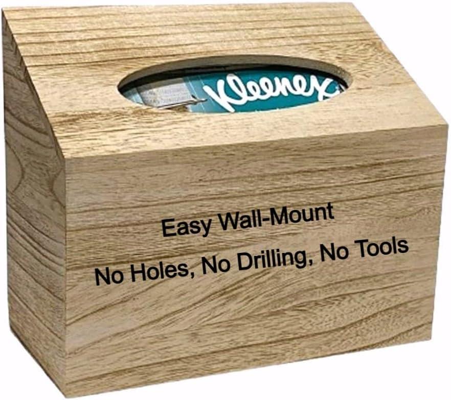 Kleenex Hand Towel Box Cover for Countertop or Tool Free Wall Mount - No Holes, Drills, or Screws Required - Natural Pale Paulownia Wood with Exquisite Wood Grain