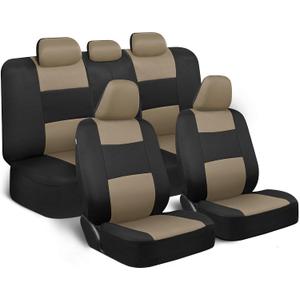 BDK PolyPro Seat Covers Full Set in Beige on Black Front and Rear Split Bench Seat Covers for Cars, Easy to Install , Car Accessories for Auto Trucks Van SUV