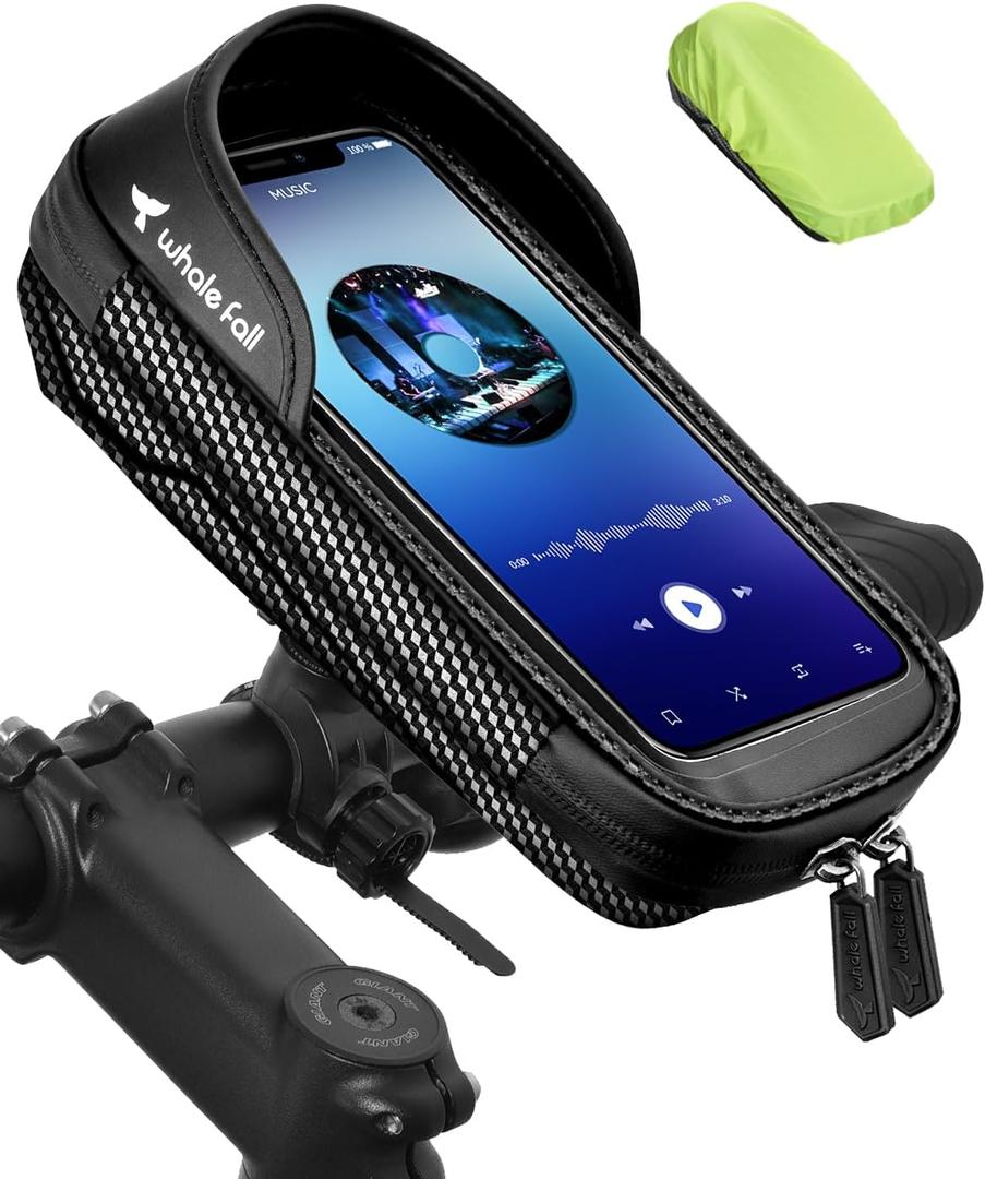 whale fall Bike Phone Mount Bag Waterproof, 360 Rotatable Handlebar Phone Holder with Quick Release, Touchscreen Storage Bag for Bicycle, E-Bike, Scooter, Fits Phones up to 7" (Black)