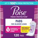 Poise Incontinence Pads & Postpartum Incontinence Pads, 5 Drop Maximum Absorbency, Long Length, 120 Count (2 Packs of 60)