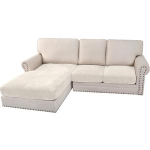 H.VERSAILTEX Velvet Stretch Sectional Couch Covers 3 Pieces Sofa Seat Cushion Covers L Shape Separate Couch Cover for Both Left/Right Sectional Couch (Large Sofa 2 Seater + 1 Chaise, Porcelain)