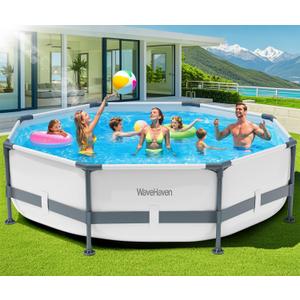 Above Ground Pool,10ft x 30in Frame Deep Swimming Pool,Round Family Pool,Large Above Ground Pool Easy Set,1200 Gallon Pool,Outdoor Backyard Pool for Kids,Adults-Grey,Pump Not Included