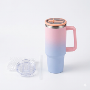 40 oz Tumbler with Handle and Flip Straw Lid, Vacuum Insulated Leak Proof Double Walled Stainless Steel Glitter Travel Mug Tumblers, Maintains Cold Ice and Heat for Hours