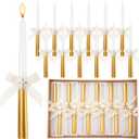 MTLEE 12 Pcs Baptism Favor Gold Bow Candles with Cross Baby Shower Favors Religious Holy Communion Christening Gifts for Christian Guests Party Wedding Birthday