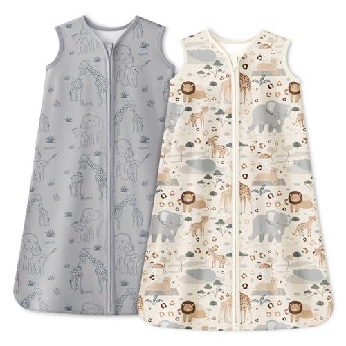 Unnivoll Baby Sleep Sack 0-6 Months 1.0 Tog Baby Wearable Blanket 100% Cotton Sleeping Sack with 2-Way Zipper for Infant Newborn Apricot & Gray Elephant