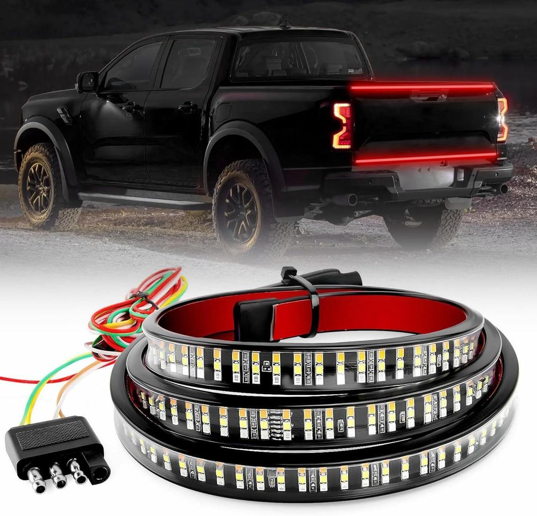 4WDKING Truck Tailgate Light Bar, 60" Triple Row LED Strip with Red Brake White Reverse Amber Turn Signal for Pickup Trailer SUV RV Van ATV UTV 4WDKING Truck Tailgate Light Bar, 60" Triple Row LED Strip with Red Brake White Reverse Amber Turn Signal for Pickup Trailer SUV RV Van ATV UTV