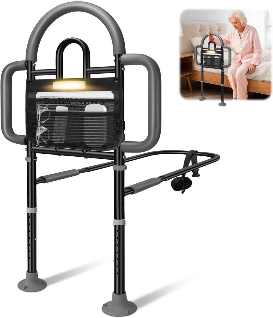 Bed Rails for Elderly Adults, 400lbs Load with Motion Sensor Light
ASTM Approved, 3-Sided Handle & Large Non-Slip Feet, Safety for Seniors, Adjustable Height Fits 14.57"-20.67" Bed Frame