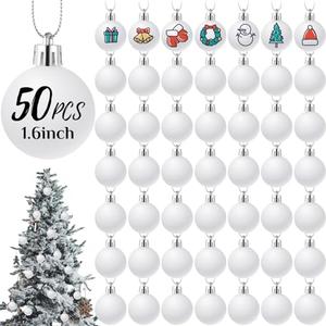 Zubebe 50 Pcs 1.6 Inch DIY White Christmas Ball Ornaments Set for Tree - Plastic Matte Xmas Balls for Crafts, Painting and Decorations
