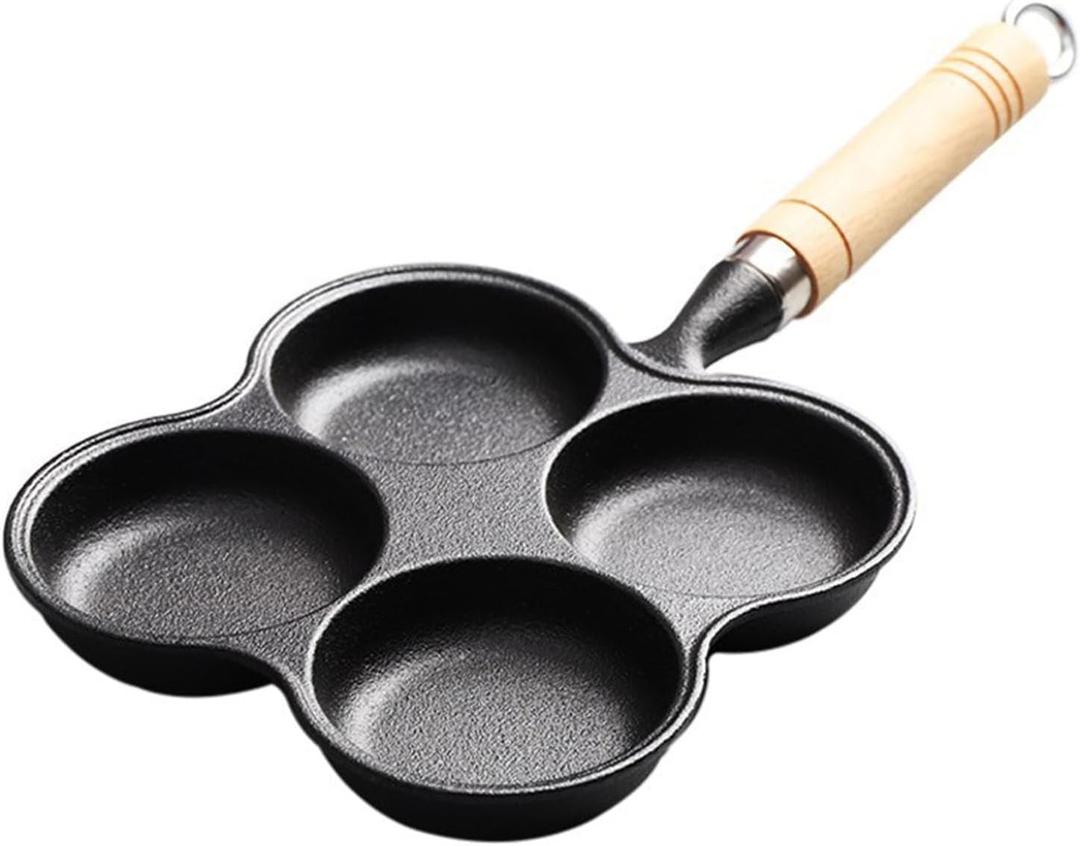 4 Cup Eggs Pan, Cast Iron Fried Egg Pan Pancake Pan Burger Omelet Cooker Griddle Egg Skillet for Breakfast, Kitchen Cookware for Gas Stove and Induction Cooker