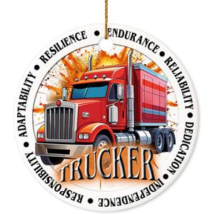 3 x Christmas Ornament - Trucker Ceramic Ornament, Driver Ornament for Christmas Tree, Gift for Truck Drivers, Semi Truck Lovers, CDL Holders, Men, Dad, Uncle, Husband