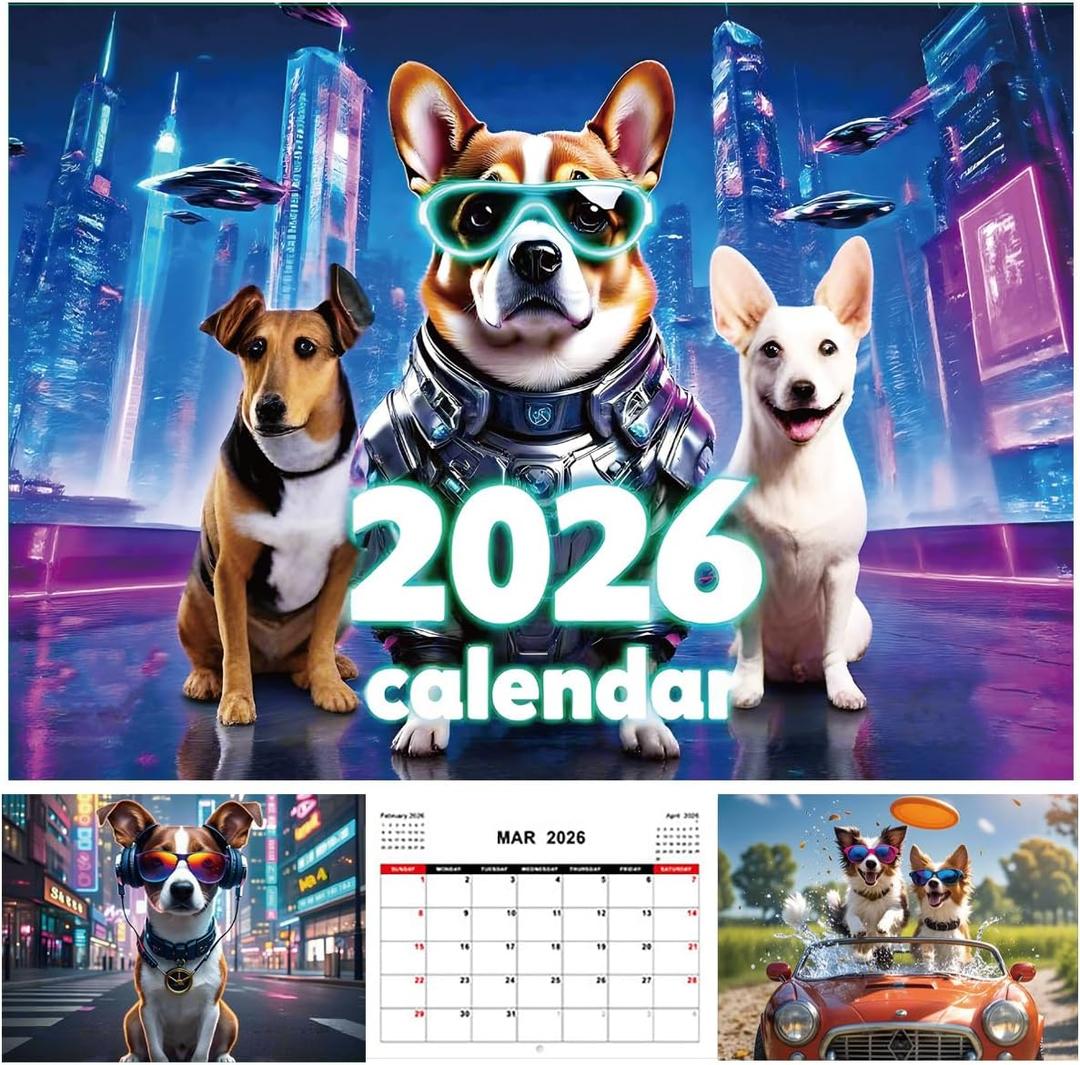 2026 Calendar Table Calendar,11.2" x 8.3",Cool Cat and Dog Calendar (Tech Dog)