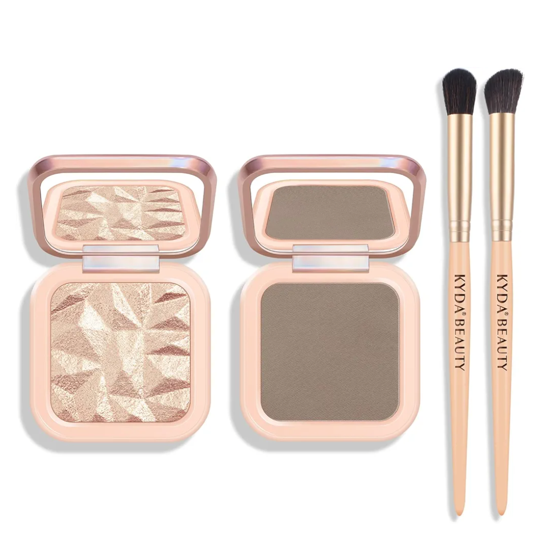 KYDA Baked Highlighter Contour Palette, Champagne Face Illuminator & Matte Cool Tone Contour, Lasting Glow Face Sculpting Contouring Makeup, Buildable Shimmer Color, Sun Glow & Cool Toned