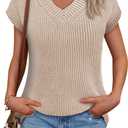 Saodimallsu Womens V Neck Short Sleeve Sweater Summer Lightweight Cap Sleeve Casual Loose Knit Pullover Tank Tops, L
