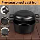 Cast Iron Dutch Oven Pot with Skillet Lid Pre-Seasoned Skillet Lid Cooking Pan PFAS-Free Umite Chef Cast Iron Skillet Cookware for Bread, Frying, Baking Dual Handles Oven, Grill, Campfire & Stovetop Safe Durable & Non-Toxic, 5QT