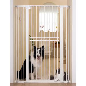 No Pawblems 55" Extra Tall Pet Gate for Cat/Dog, 29-40" Wide Auto Close Tall Dog Gate, 1.37" Ultra Narrow Spacing, NO Drilling Pressure Mounted for Doorways/Hallways, White