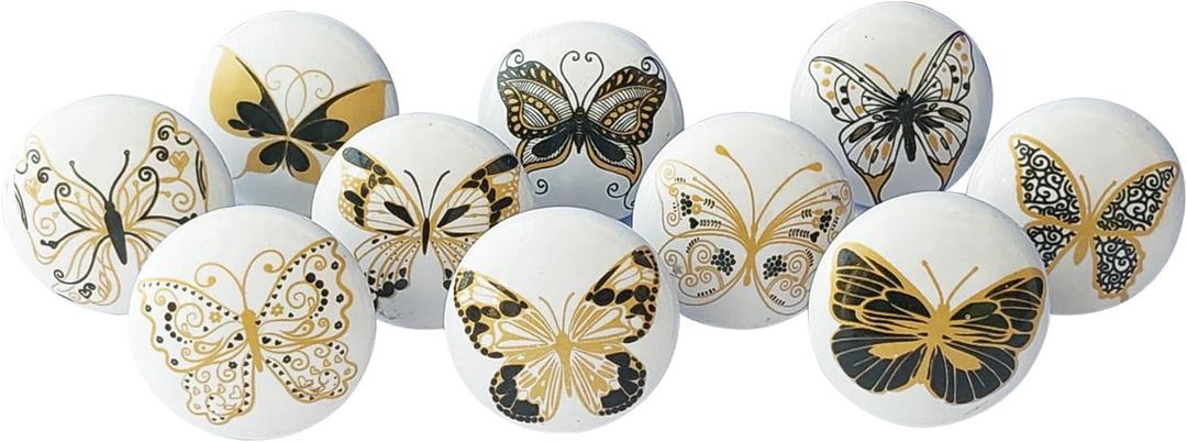 Royal Kraft Vintage Golden and Black Printed Ceramic Pull Knobs for Kitchen Cabinet, Door & Drawer, Wardrobe, Cupboard (Set of 10)