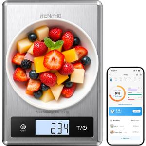 RENPHO Digital Food Scale with Nutritional Calculator, Smart Food Kitchen Scale, Food Weight Scale Grams and Ounces for Weight Loss, Calorie, Macro and Cooking, Stainless Steel
