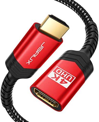 JSAUX HDMI Extension Cable 3.3FT, 4K 60Hz High Speed HDMI Extender Cord Male to Female Adapter Connector (HDR HDCP 2.2), Compatible with Roku TV Streaming Stick, Bluray Player, HDTV, Laptop, PC - Red