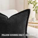 HAUSSY 2 Pack Pillow Covers 18x18 Inch, Corduroy Decorative Throw Pillows Soft Boho Striped Solid Couch Cushion Covers Home Decor Modern Pillowcase for Living Room Sofa Bed, Black (Covers Only)