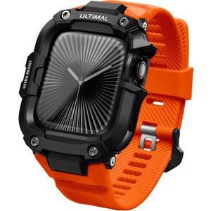 ULTIMAL Bands Case Compatible with Apple Watch Series 10 46mm for Men, Rugged Band with Military Grade Shockproof Bumper Case, Heavy Duty Replacement Band (Black/Orange)