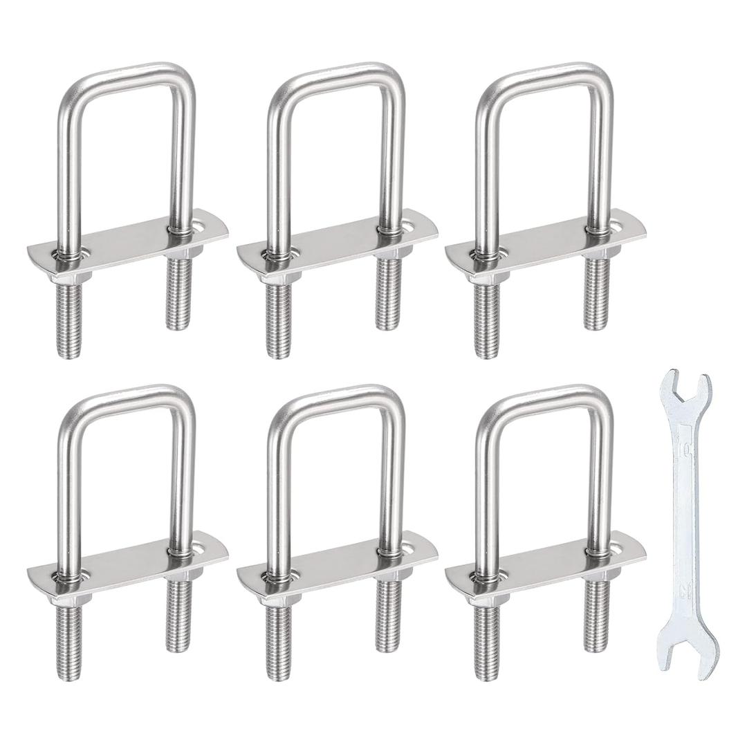 MECCANIXITY 6 Sets M8 Square U-Bolts, 1.26"(32mm) Inner Width 3"(75mm) Length 304 Stainless Steel U Clamp Bolts with Nuts, Plates and Wrench for Trailer Ski Boat Fishing Boat