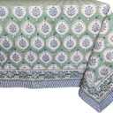 ATOSII Kari Green 100% Cotton Rectangle Boho Summer Tablecloth, Block Print Floral Table Cloth Linen for Dining, Parties, Wedding, Outdoors Home Decor 72 X 108 Inches I 8 Seater I