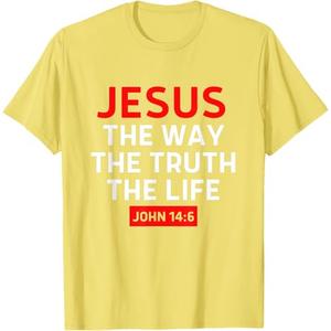 Jesus The Way Truth Life John 14 6 Christian Bible Verse T-Shirt XL yellow