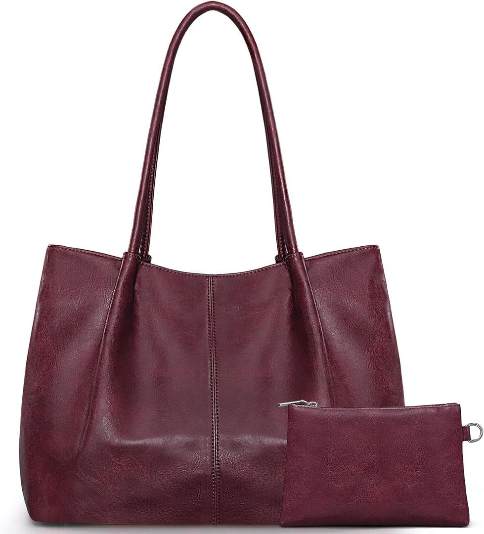 Large Tote Bag for Women Work Vegan Leather 16L Ladies Handbags Womens Big Purses Shoulder for Travel (C4-dark Red)