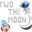 Two The Moon Balloons, 16inch Silver Letter foil Balloons Large Moon Man Robot UFO Theme for 2nd Years Old Brithday Party Supply Decoration