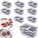 2 x VOUKEN 10Pcs Double Compartment Condiment Container with Lid Double Compartment Snack Containers Double Compartment Snack Containers for to-go Sauce, Sampling, Travel Snack (Transparent 10PCS)