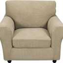 FUANGUI 2 Piece Chair Covers Stretch Arm Covers Chair Couch Covers, Armchair Slipcover with Separate Chair Cushion Cover, Floral Washable Chair Protector for Living Room (Armchair, Khaki) (Small)