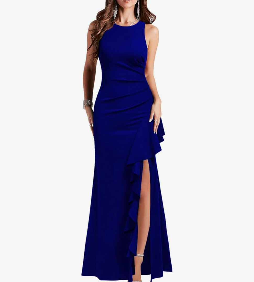 WOOSEA Women's Scoop Neck Sleeveless Split Bodycon Mermaid Evening Cocktail Long Dress Size 2XL