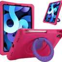 ProCase Kids Case for iPad Air 10.9" 5th Gen 2022/4th Gen 2020/iPad Pro 11 2020/2018, Shockproof Rotate Handle Fold Stand Lightweight Kids Friendly Case Magenta