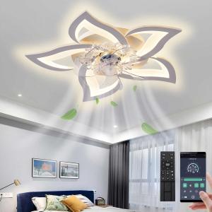 LENIVER 27" Ceiling Fan with Lights Remote Control, Modern Low Profile Flush Mount Ceiling Fan with Lights Dimmable Ceiling Fans 3 Color 6 Speed for Bedroom Living Dining Room Kitchen - White