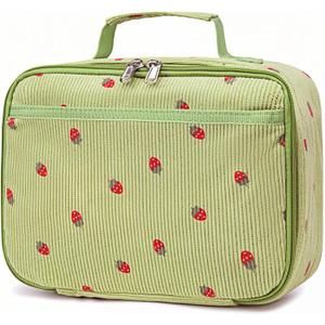 Bluboon Kids Girls Lunch Bag Insulated Lunch Box for school Corduroy Lunch Cooler Organizer School Kids Lunch Tote (Corduroy-Strawberries-Green)