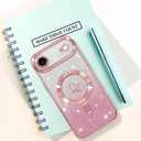 Bonoma Compatible with iPhone Air Case 2025 Support for MagSafe, Plating Heart Glitter Magnetic Case TPU Camera Protection Back Cover for Phone Case -Pink