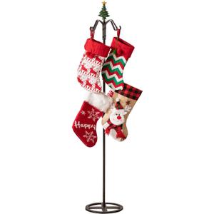CaliDecor 67" H Freestanding Stocking Holder Stand, Christmas Metal Stocking Hanger for Floor with 8 Hooks, Stocking Stand with Cast Iron Christmas Tree Top for Holiday Decor