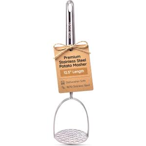 Millvado Potato Masher Stainless Steel, Best Mashed Potatoes Masher Kitchen Tool, Potato Smasher For Potatoe, Avocado, Sweet Potato, Beans, Large Heavy Duty Metal Mashing Utensil, 12.5 Inch