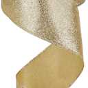 MEEDEE Champagne Gold Ribbon Gold Wired Ribbon 2.5 Inch Metallic Ribbon by 25 Yards Gold Glitter Ribbon for Christmas Tree Champagne Christmas Ribbon for Tree Ribbon Garland, Christmas Wreath Bow